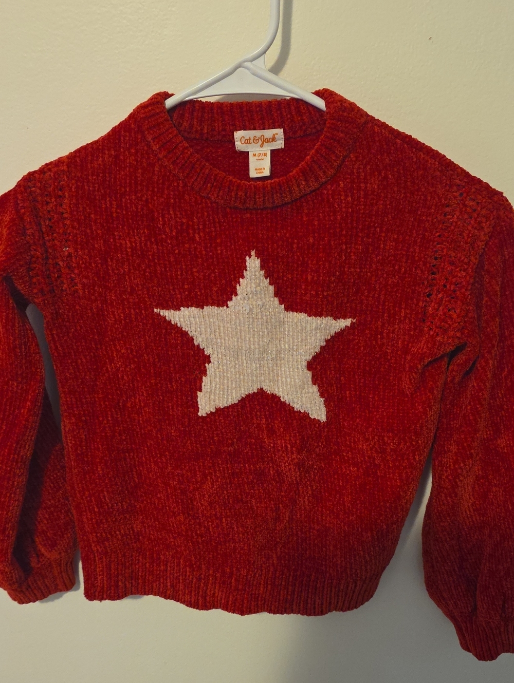 Cat & Jack Red Chenille Sweater with White Star